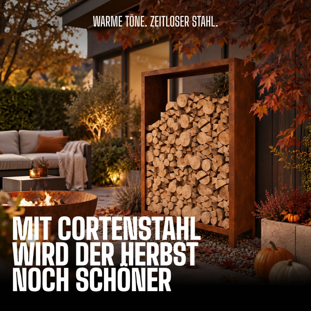MySteel Werbemotiv „Cortenstahl Gartenelement“ in der Sprachfassung Deutsch