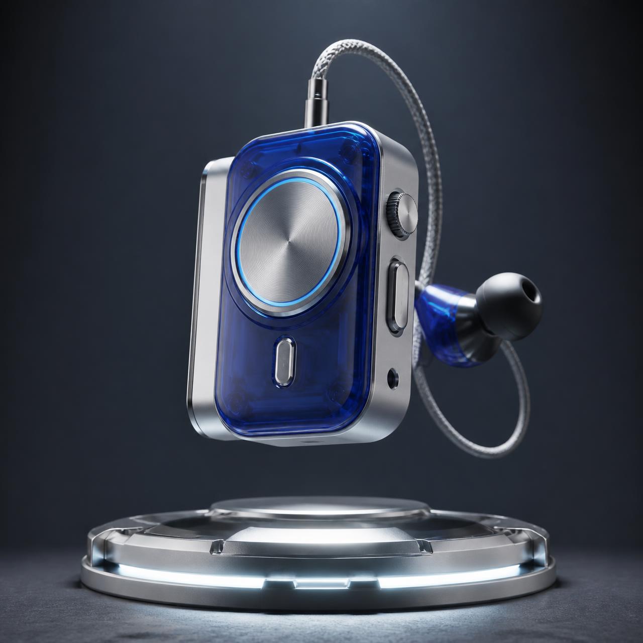 Fiktives technisches Audioprodukt als präziser Hero-Shot